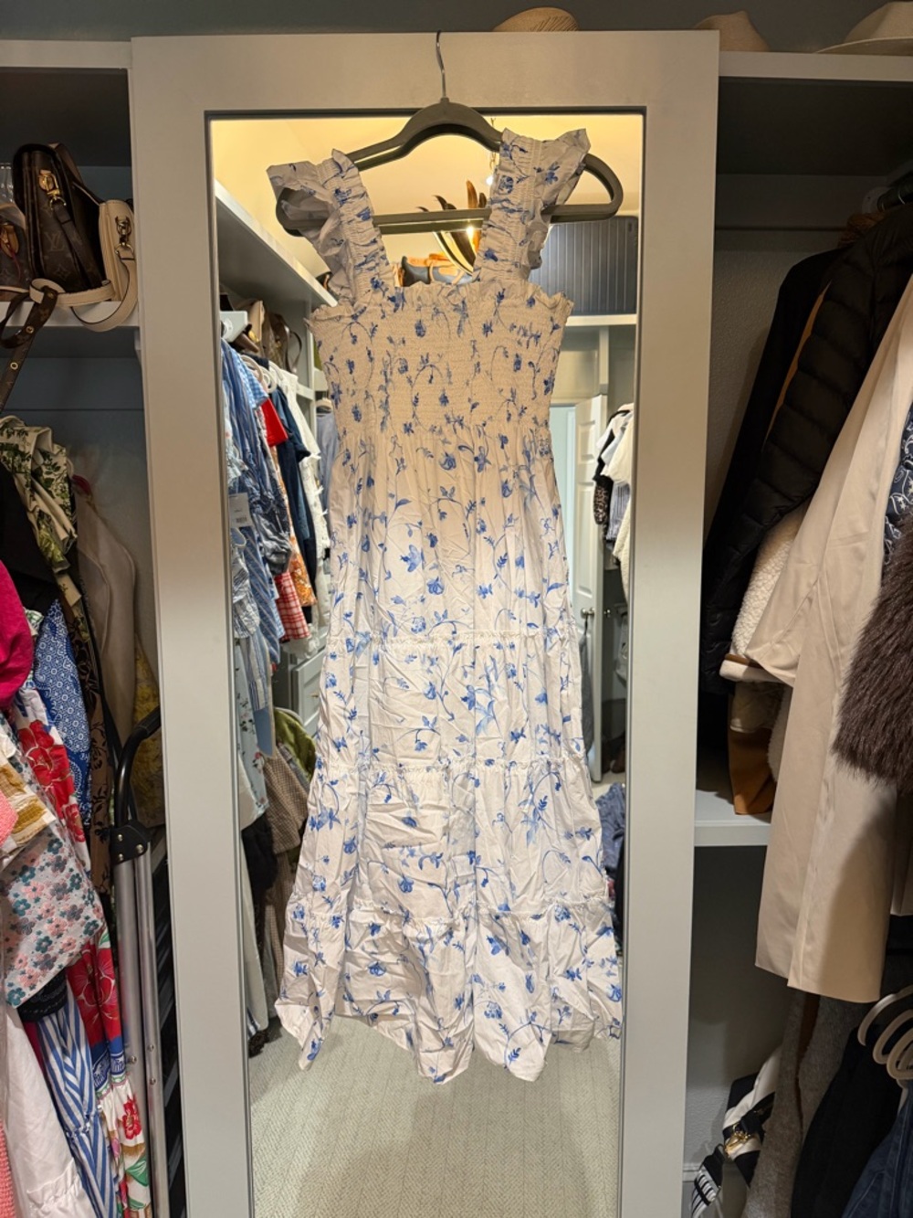 Hill House Cream Maxi Dress with Blue Floral Print